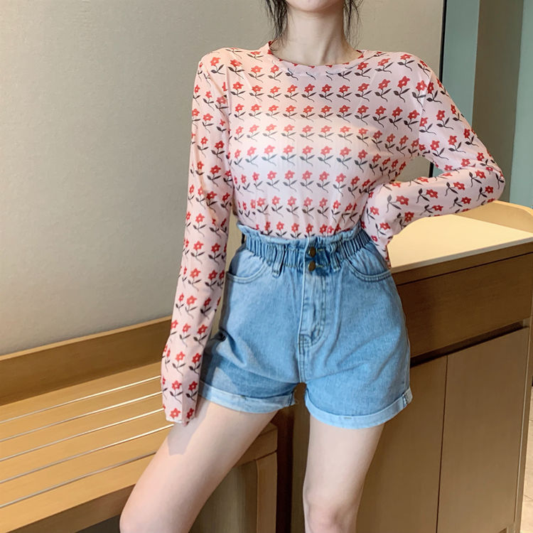 アイスシルクメッシュ日焼け止めボトリングシャツ女性のための 2025 夏の新しい長袖ヒョナスタイルの同じスタイルの Tシャツインナートップトレンディ|undefined
