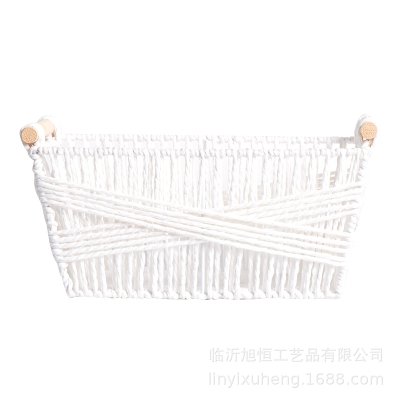 Cestas de almacenamiento de cuerda de papel cestas de almacenamiento de escritorio domésticas bocadillos cosméticos mesa de té control remoto tejido cesta de almacenamiento