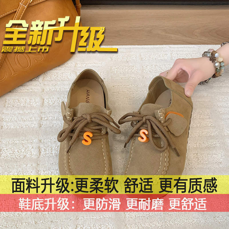 大头系带一脚蹬袋鼠鞋软底单鞋女2025年早秋新款串珠复古勃肯鞋女|undefined