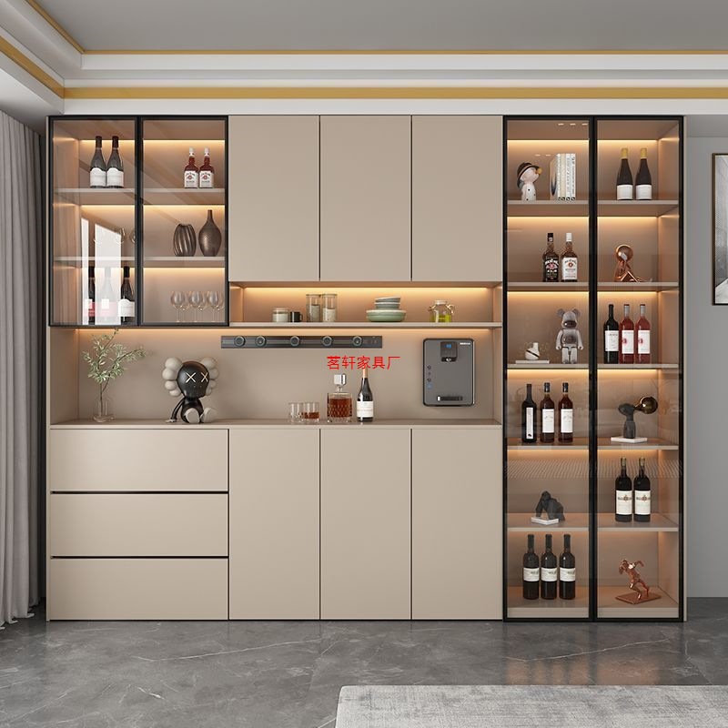 Solid Wood Sideboard Against the Wall, Multifunctional Integrated Cabinet, Restaurant Kitchen, Simple Modern Storage Cabinet, Heightened Wine Cabinet