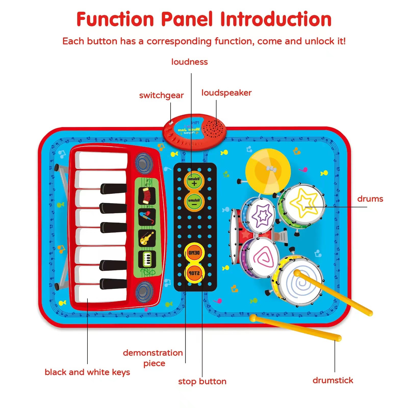 Comercio exterior pedal baile piano manta de los niños educación temprana de la música juego de la estera manta conjunto tambor órgano electrónico música jugar