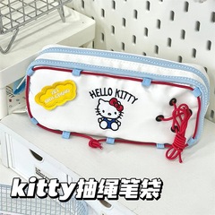 Kittyひも引きペン袋韓系高颜値ins日系多層鉛筆袋高校生文房具ペンケース収納袋