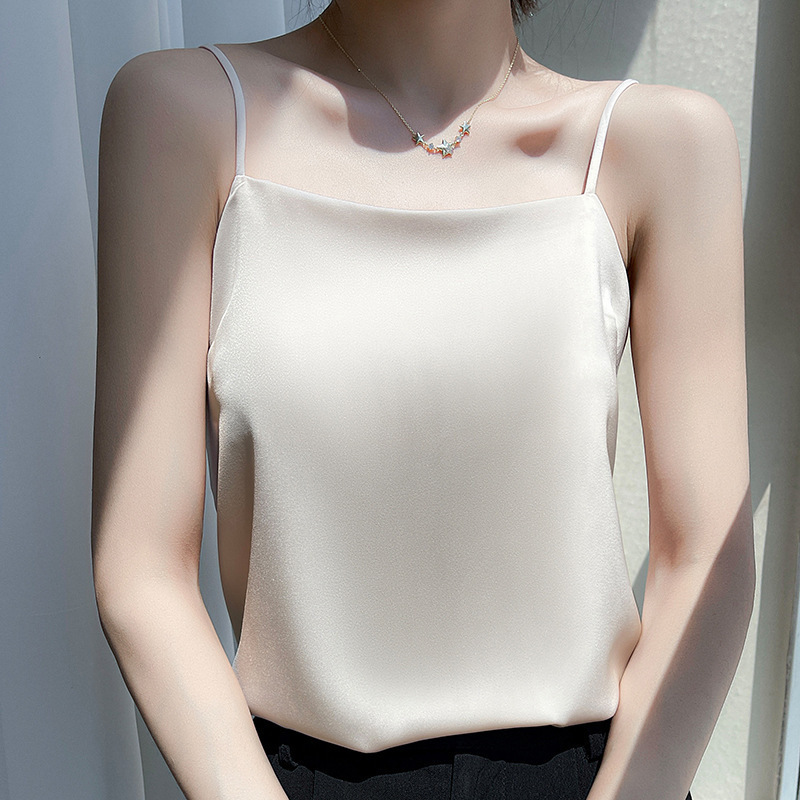 2025 Camisole Women's Inner Wear White Beautiful Back Acetate Imitation Silk Large Size Top Satin Summer Suit Bottoming Shirt