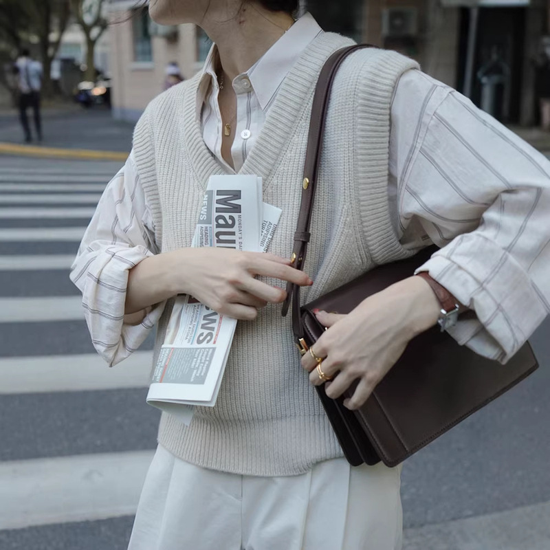 Homemade Soft Vest 100 Wool Knitted Women's Autumn and Winter Knitwear Vest Sleeveless Gentle Atmosphere Knitwear