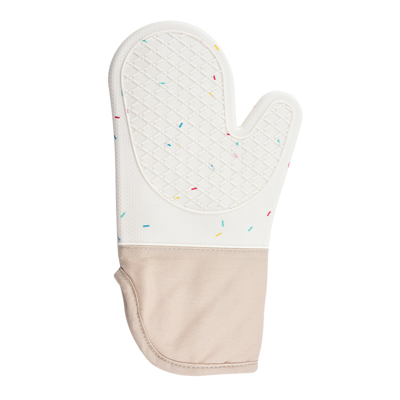 Nuevo estilo de silicona más guantes de algodón, puntos de color, boca oblicua, horno microondas de doble capa, guantes, herramientas de cocina al por mayor