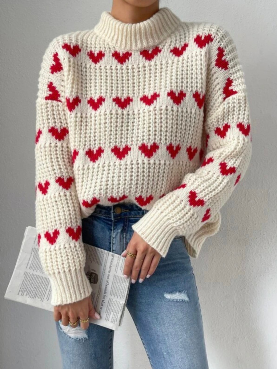 2023 Nuevo amor suelto jacquard transfronterizo Comercio exterior Amazon europeo y americano primavera y otoño suéter de las mujeres image 1