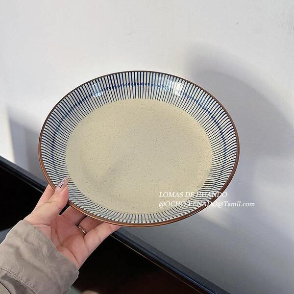Japanese retro underglaze color striped sesame a la carte plate home…