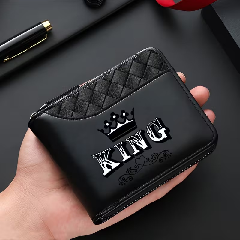 Men's Short Wallet PU Leather Zipper Style Skull Pattern Multi-Card Slot Wallet Black Fashionable Men's Wallet