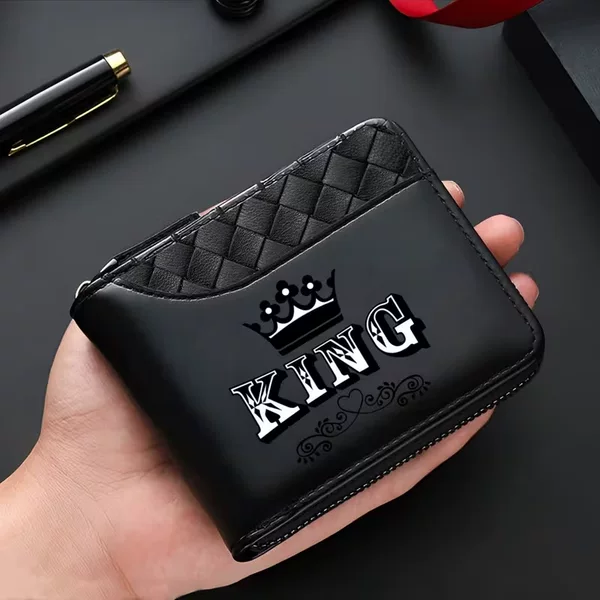 Men's Short Wallet PU Leather Zipper Style Skull Pattern Multi-Card Slot Wallet Black Fashionable Men's Wallet