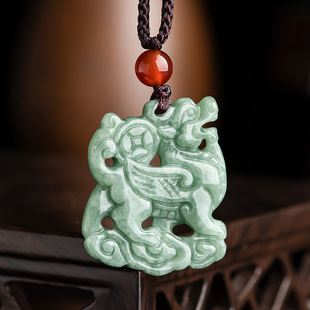 Natural A goods jade bean green money Kirin ice jade pendant men's jade pendant necklace women pendant wholesale