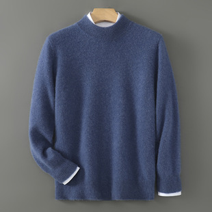 High-End Business Casual Thickened 100% Pure Wool Men's Half-Turtleneck Sweater for Winter