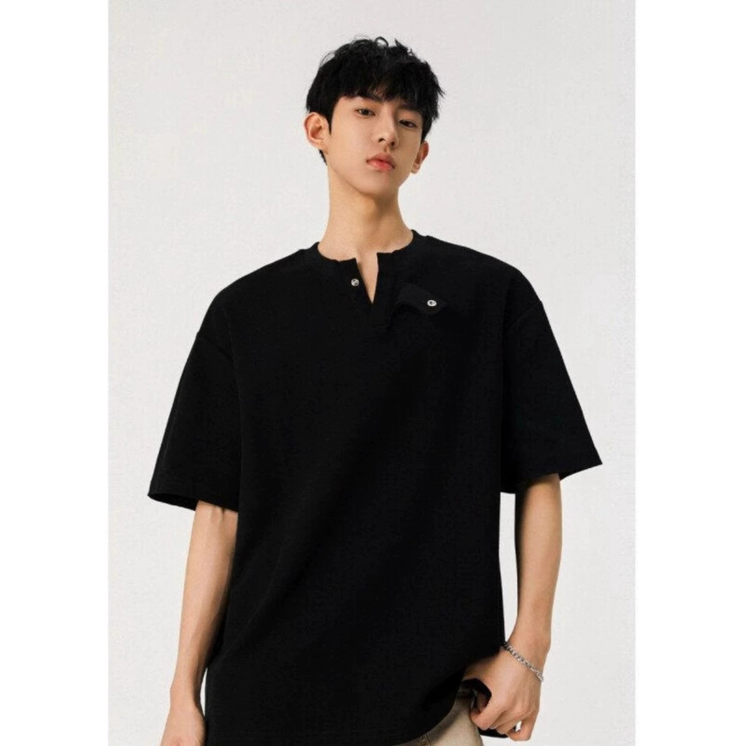 Американская тяжелая футболка с коротким рукавом с v-образным вырезом мужская 2025 летняя новая модель cleanfit прилив красивая свободная повседневная футболка