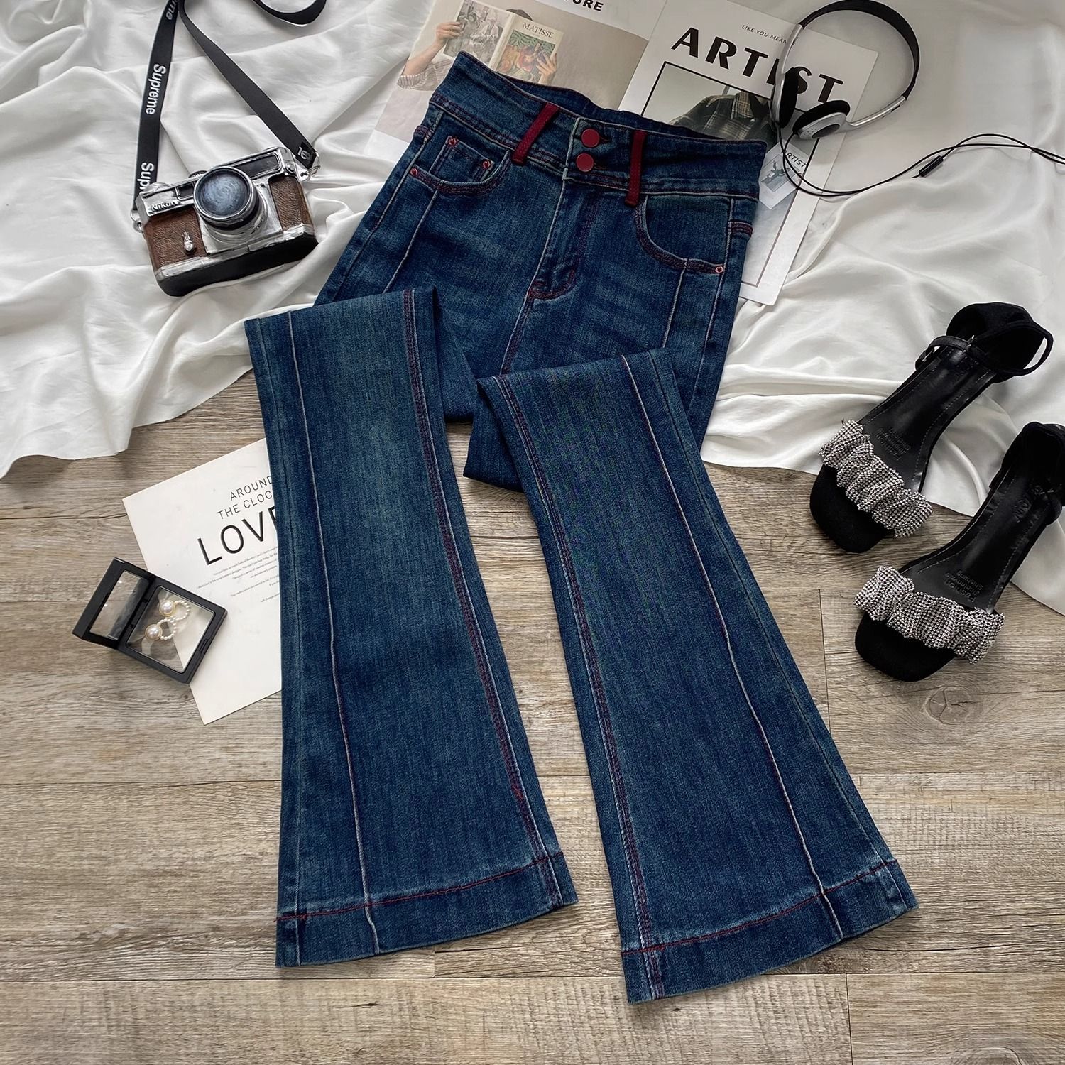 Stretchy Flared Jeans for Women, Spring and Autumn Thin Style, 2025 New High-Waisted Slim Design, Petite Flared Pants