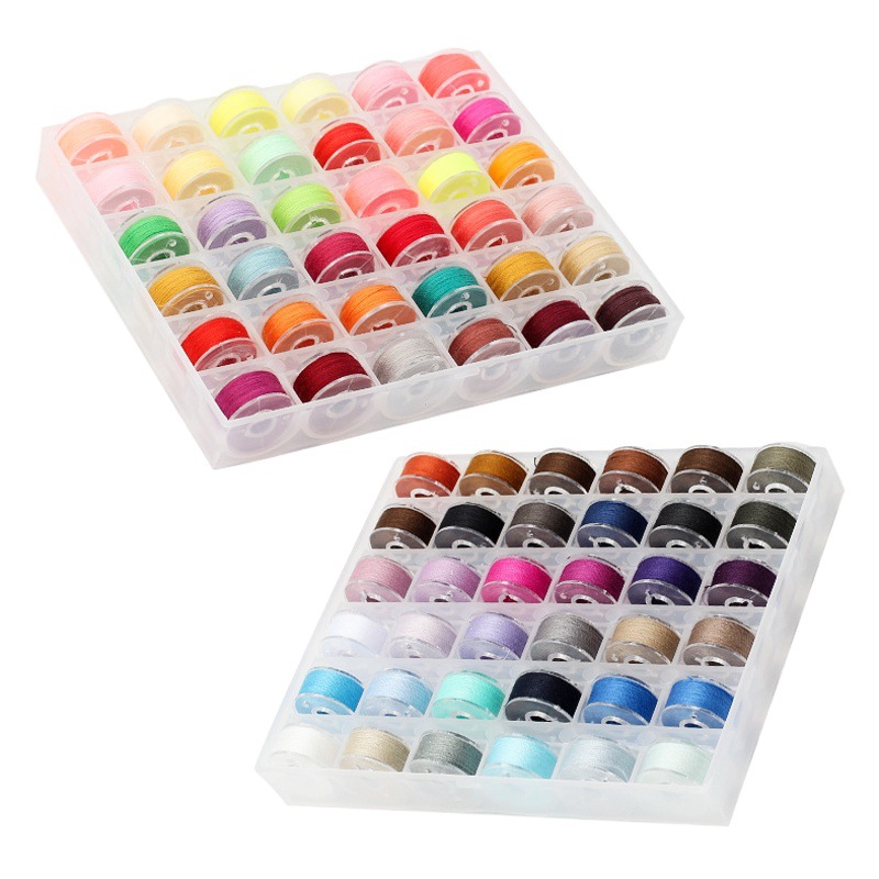 Caja de bobina transparente de 36 rejillas con bobina de hilo con color fijo color brillante color frío Color 36 color hilo de coser en caja de bobina