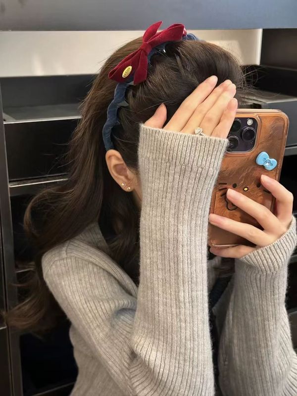浪漫少女 黑色蕾丝边丝绒蝴蝶结双马尾飘带发箍女后脑勺夹子头饰|undefined