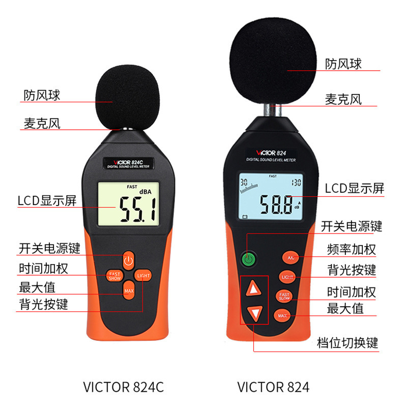 Victor/胜利噪音计VC824声级计分贝仪噪音仪分贝测试仪噪音 噪声