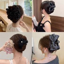 仙气云朵泡泡抓夹气质高级感网纱盘发鲨鱼夹羽毛蓬松后脑勺头花女