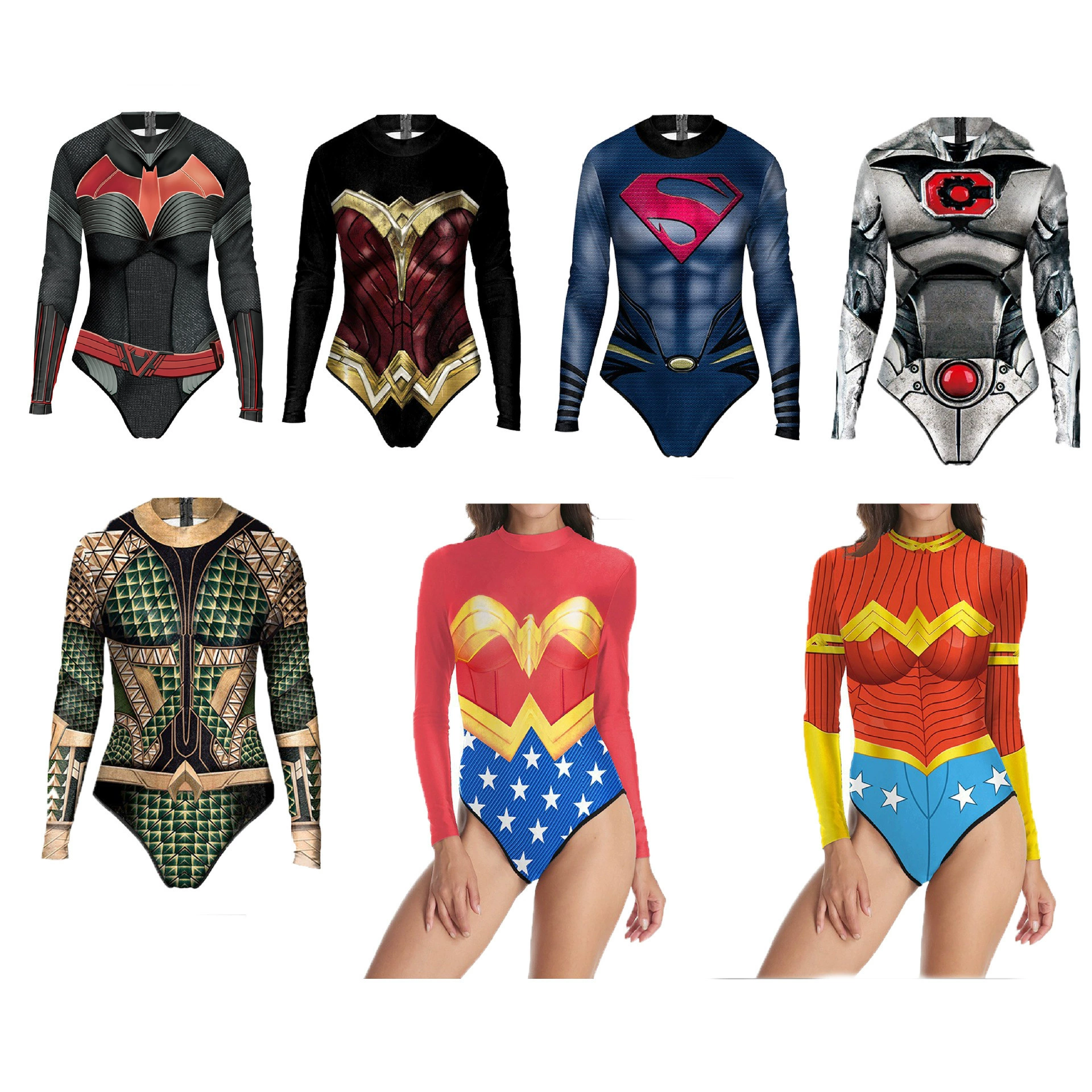 Фабрика прямых продаж супергерой стальной cos персонаж женский цельный купальник с 3D-принтом купальник с длинными рукавами