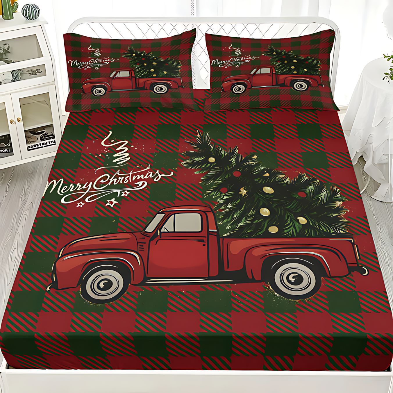TEMU / JIT transfronterizo textil de moda de Navidad impresión digital HD cama de cama de cama de almohada de cama