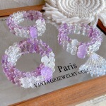 桔贝【紫夜星狐】天然紫水晶趴趴狐白水晶白幽灵双圈手串手链批发