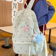 书包ins日韩小众初中生高颜值秋冬棉服双肩包蝴蝶结可爱刺绣背包