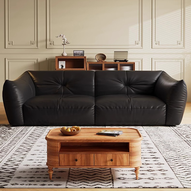 2025 nuevo sofá Nuomi Zi sofá estilo italiano minimalista sofá de cuero de vaca de primera capa sala de estar pequeño apartamento sofá recto
