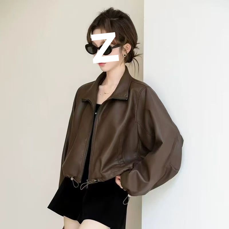 皮衣外套女2025春秋港风复古宽松短款小个子显瘦pu机车皮夹克黑色|undefined