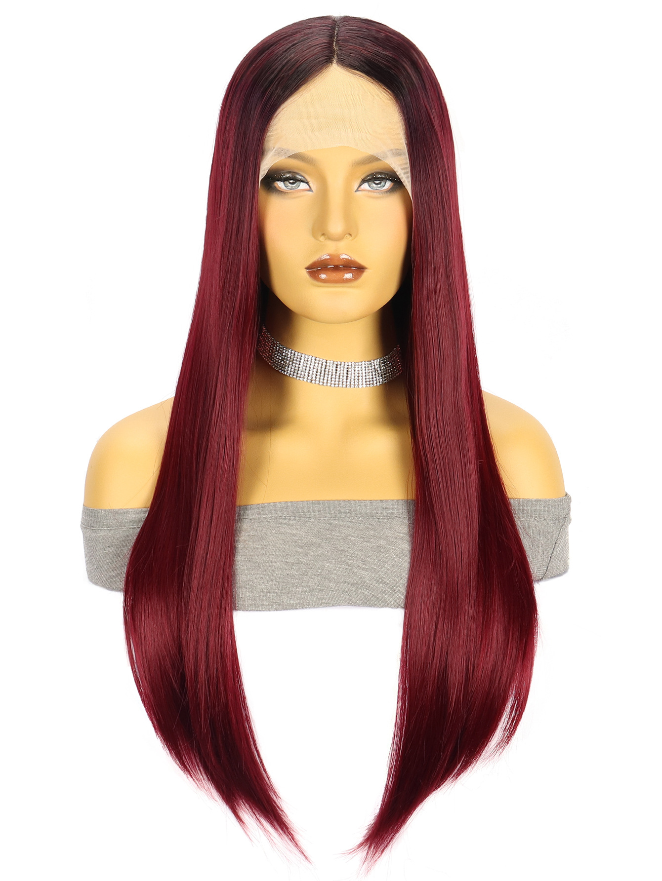 Transfronterizo europeo y americano de encaje 13*4 de las mujeres de largo pelo recto frontal de encaje medio punto de fibra química tocado xuchang pelucas de fábrica