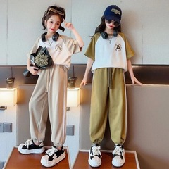 女童夏裝洋氣套裝2023新款網紅時髦兒童裝短袖夏季女孩運動兩件套