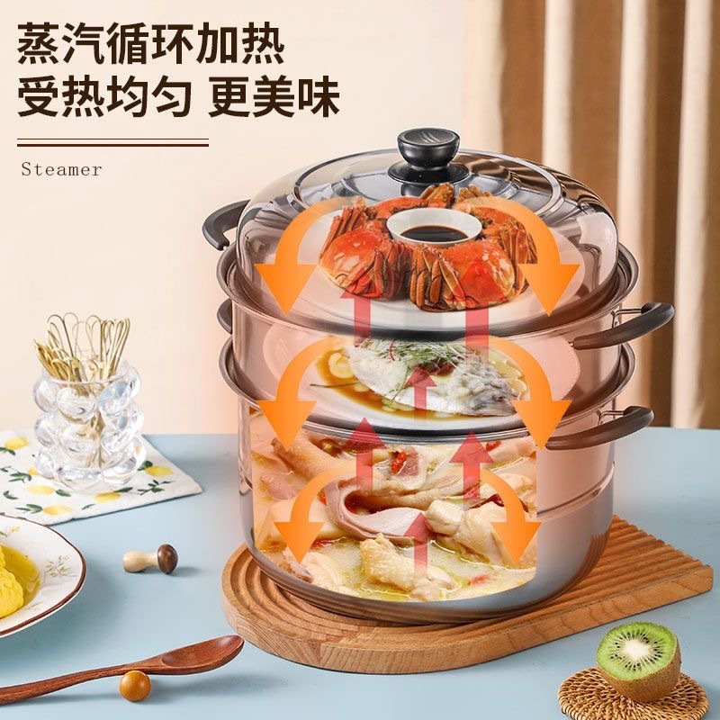 加厚不锈钢双层蒸锅家用三层汤锅二三层蒸馍大号蒸鱼电磁炉煤气灶|undefined