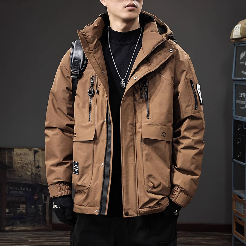 French Classy Brand 90% Duck down Mid-Length down Jacket for Men Winter New Loose Warm Hooded Jacket for Men