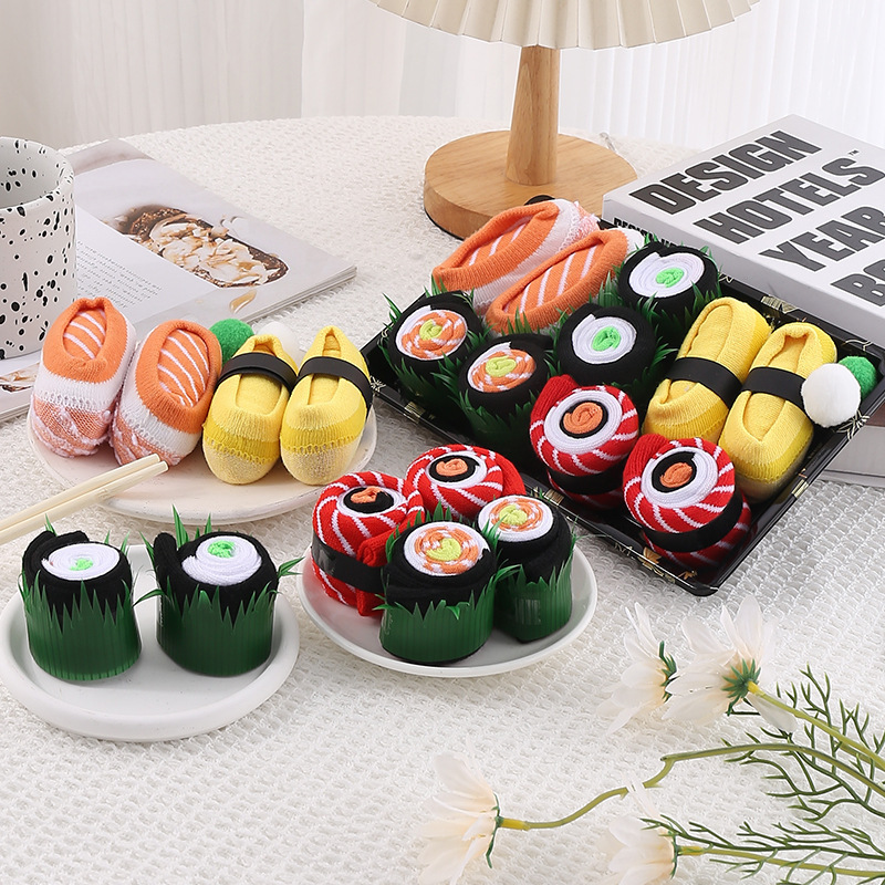 Calcetines de sushi de salmón transfronterizos, calcetines de mujer de invierno y otoño de algodón, calcetines de mujer que absorben el sudor, antiolor, caja de regalo image 4