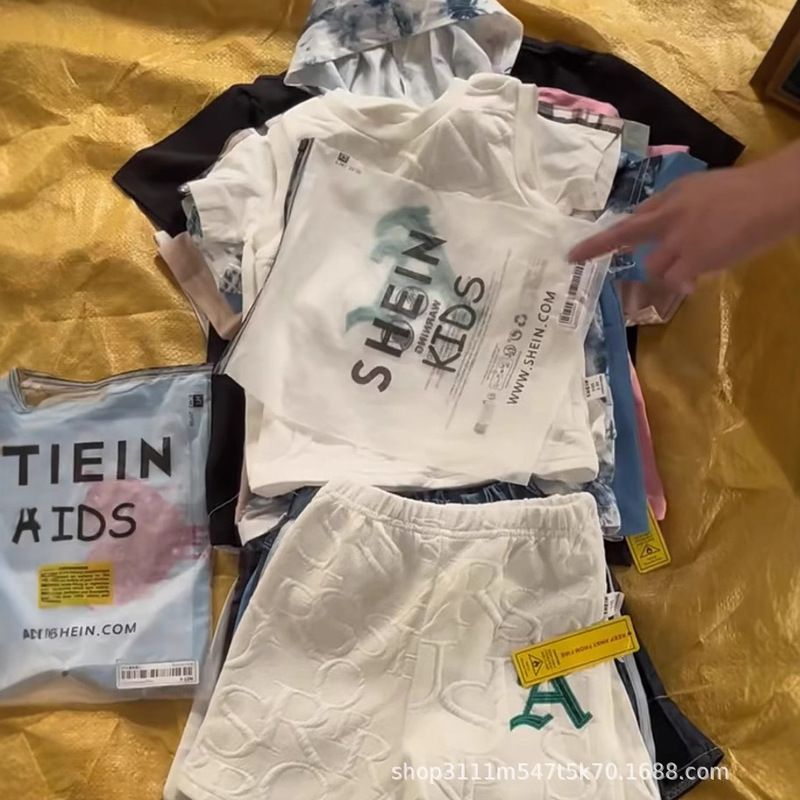 shein kids男女童装混合夏季新款时尚款休闲厂家直销短袖套装批发|undefined