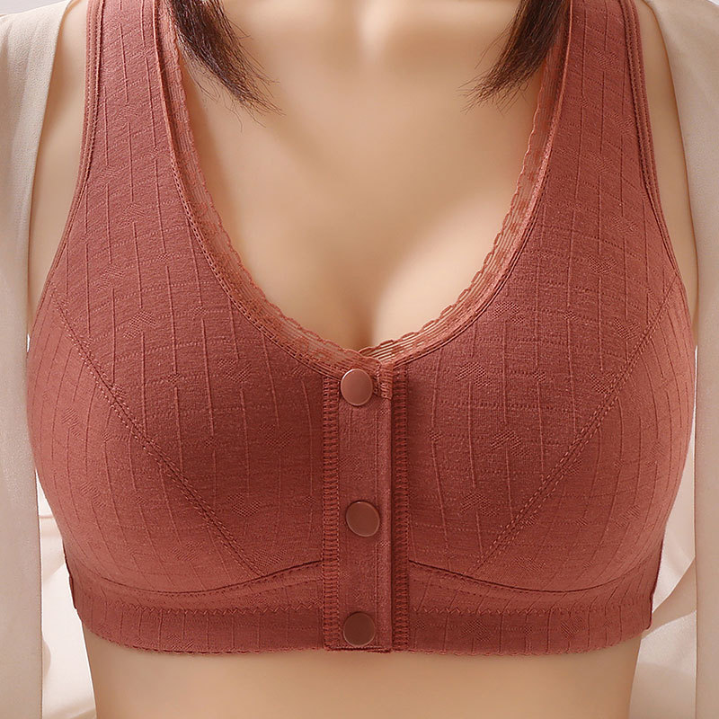 Middle-aged and elderly new front buckle wide shoulder strap vest plus size high-grade thin women's soft cotton no steel ring bra underwear women