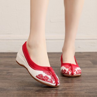 Blue and White Porcelain 2023 Spring Ethnic Style Embroidered Shoes Casual Beijing Cloth Shoes Home Wedge Heel Shoes