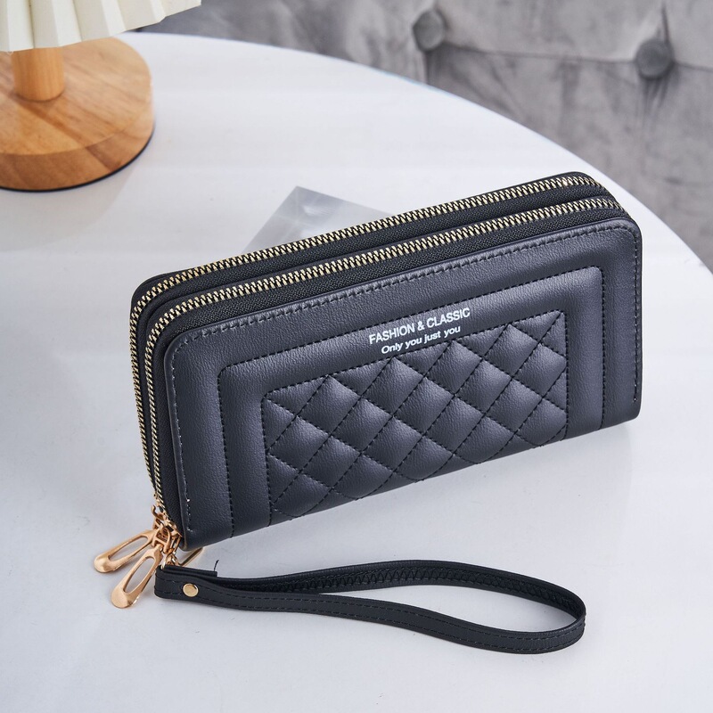 Foreign Trade Supply European and American Style Quilted Long Wallet, Soft Surface Women's Zipper Clutch Wallet, Zippered Design Foreign Trade Supply European and American Style Quilted Long Wallet, Soft Surface Women's Zipper Clutch Wallet, Zippered Design