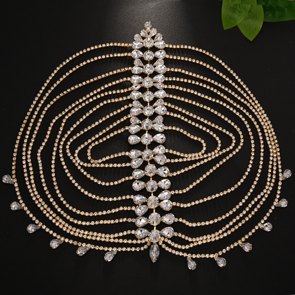 Amazon caliente multicapa cadena de cabello exagerada tocado de diamante accesorios de moda para mujeres cadena de cabello