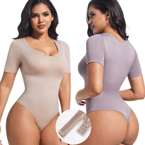 Shaped clothes for women's seamless short-sleeved T-piece one-piece suit large size body corset T-shape hip lifting base one-piece corset suit