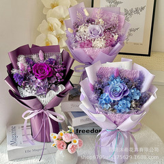 跨境永生花玫瑰花束教师节圣诞节手提礼盒花束高级感永生玫瑰花束