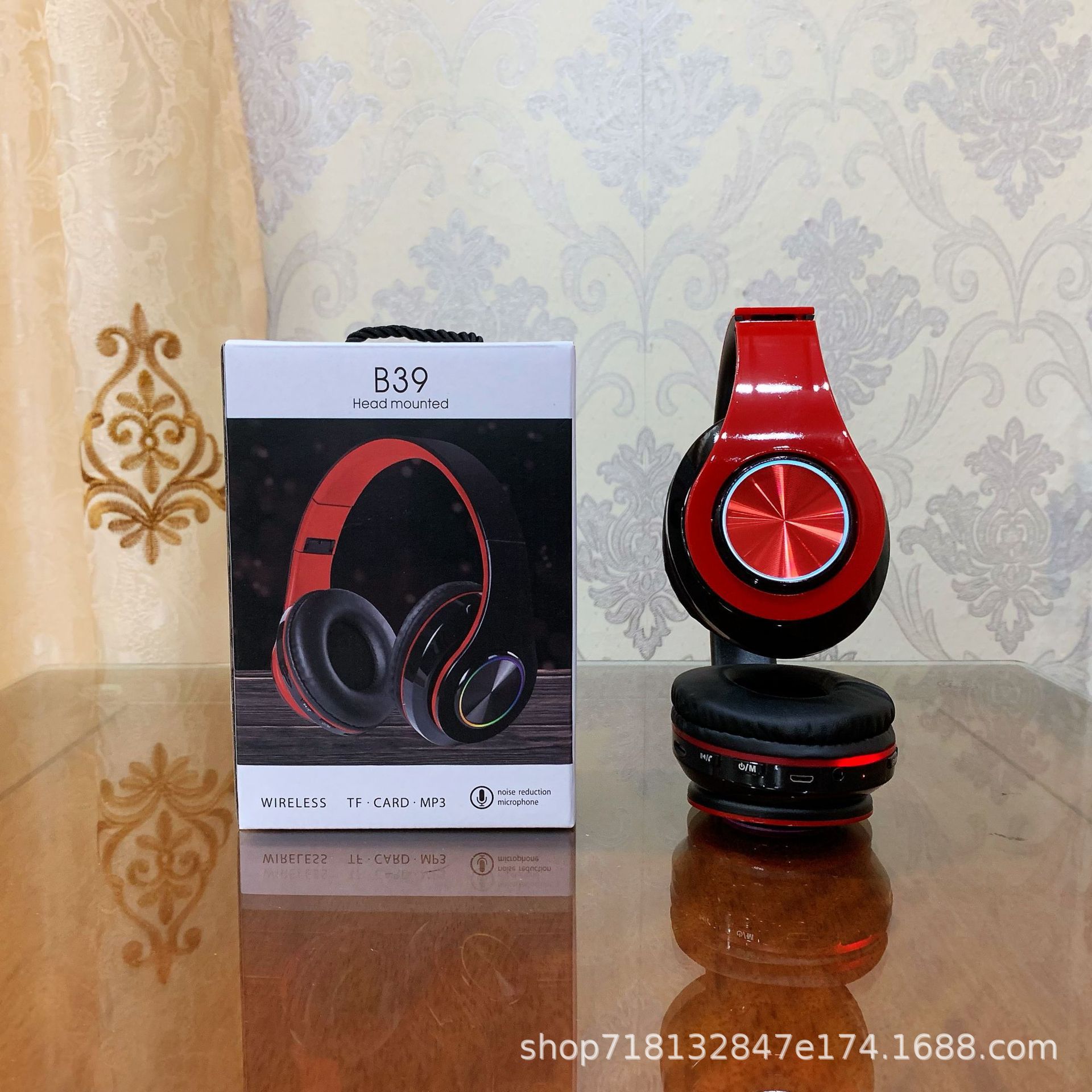 Nuevo auricular inalámbrico luminoso B39 transfronterizo, teléfono de juegos, tarjeta plegable UV, auricular Bluetooth al por mayor