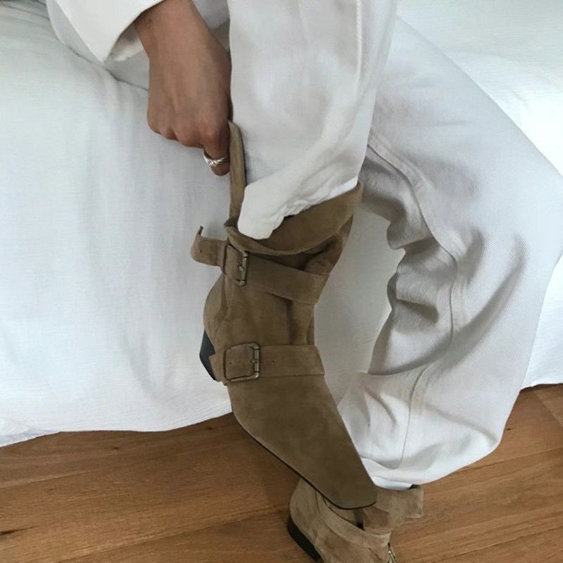 短靴小众靴子翻韩国2025可折时装方头ins马丁靴女皮带扣新款法式|undefined