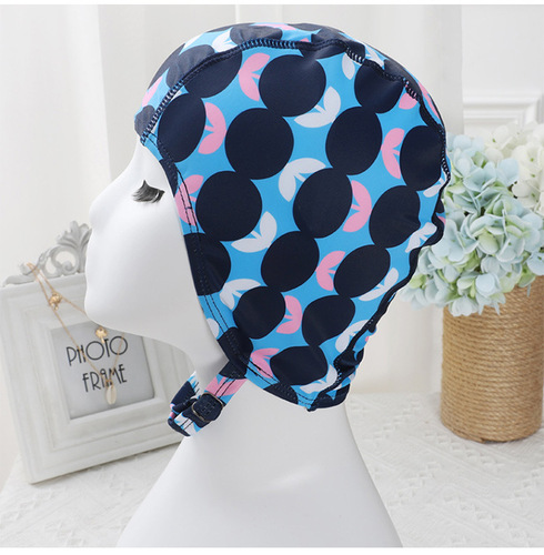 Cross-border wholesale cartoon printed swimming cap for women cute long hair Korean swimming cap fabric ladies fashion adult swimming cap