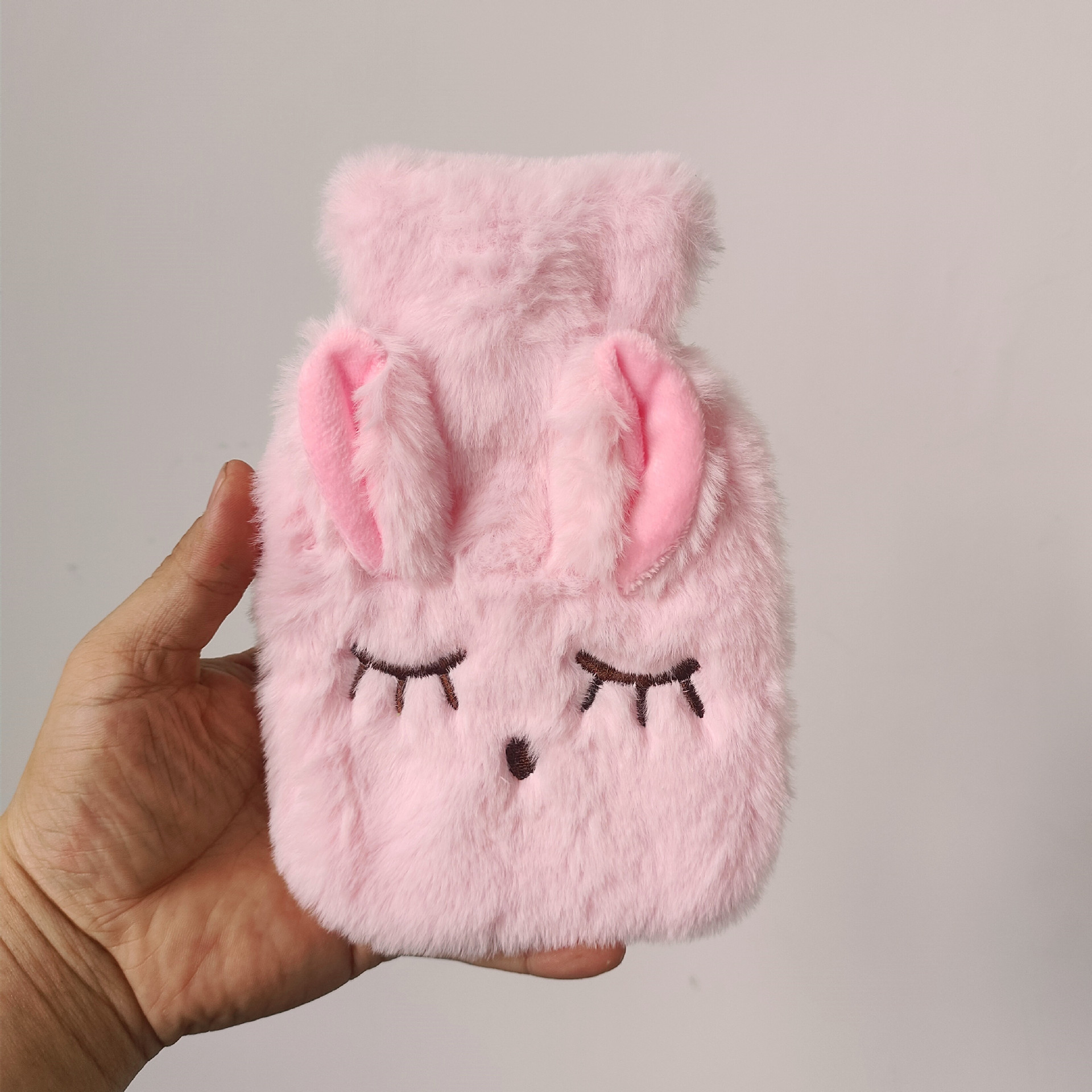 Bolsa de agua caliente de conejo peludo inyección de agua mini tamaño pequeño llenado de agua bolsa de plomería para mujeres abdomen caliente lindo con mano caliente