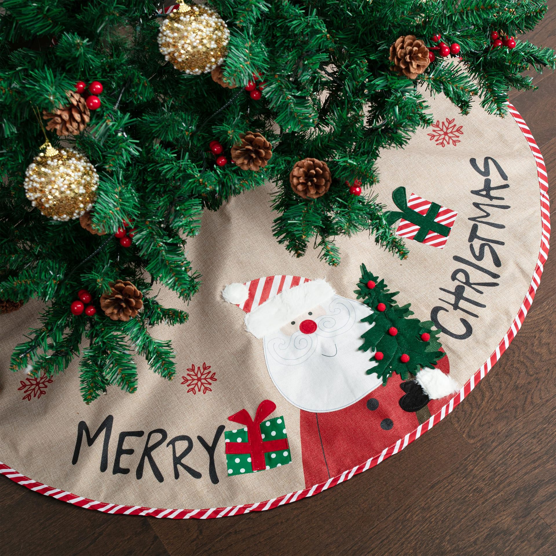 Nuevo árbol de Navidad transfronterizo falda Santa impresión de dibujos animados decoración decoración decoración navideña al por mayor