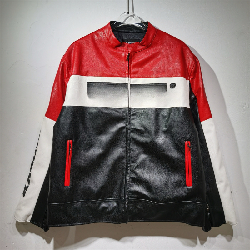 跨境美潮原创设计加工美式宽松版型皮衣机车服重工刺绣男女同款潮|undefined