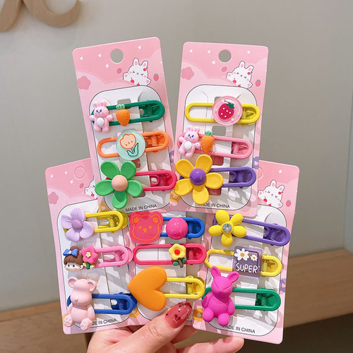 Spring new cartoon cute oval metal hairpin children's sweet girl side bangs headband headdress