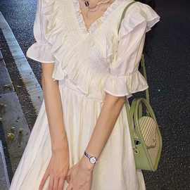 2023气质夏季仙雪纺女感白色设计V搭连衣裙韩版百长款领女A裙子新