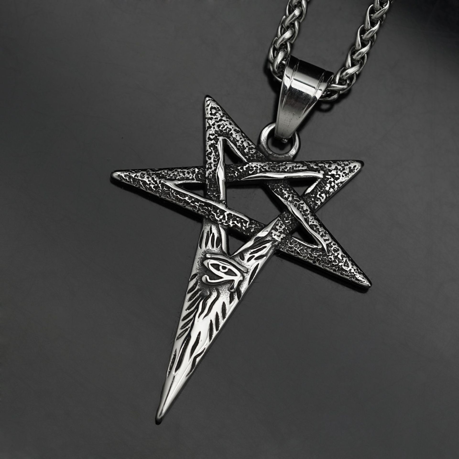 304 Stainless Steel Material 1 Piece 40*48mm 304 Stainless Steel Star Eye Of Horus Pendant Chain