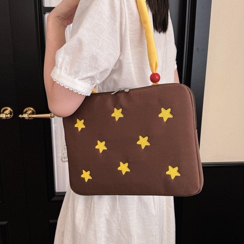Computer bag 14inch Large-capacity color-blocking embroidered star computer bag with unique design 11inch Tablet sleeve bag Computer bag 14inch Large-capacity color-blocking embroidered star computer bag with unique design 11inch Tablet sleeve bag