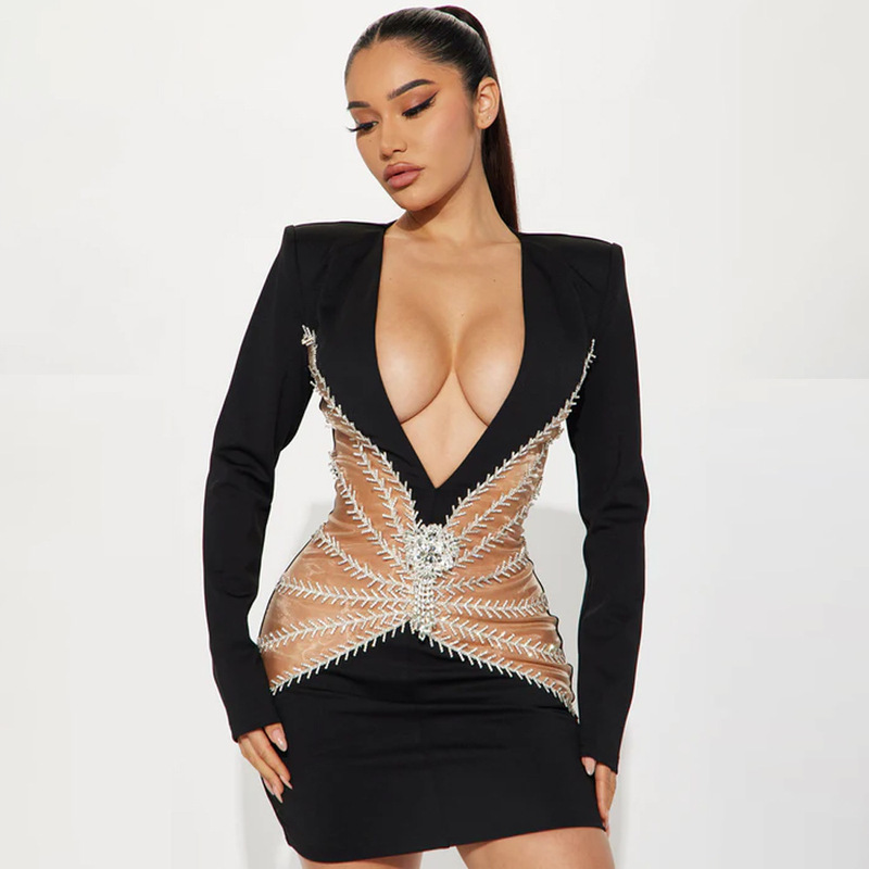 Promotional Model Plus 25% off Heavy-Duty Long-Sleeve Evening Dress with Rhinestones and Beads, Elegant European and American Style Bandage Dress Promotional Model Plus 25% off Heavy-Duty Long-Sleeve Evening Dress with Rhinestones and Beads, Elegant European and American Style Bandage Dress
